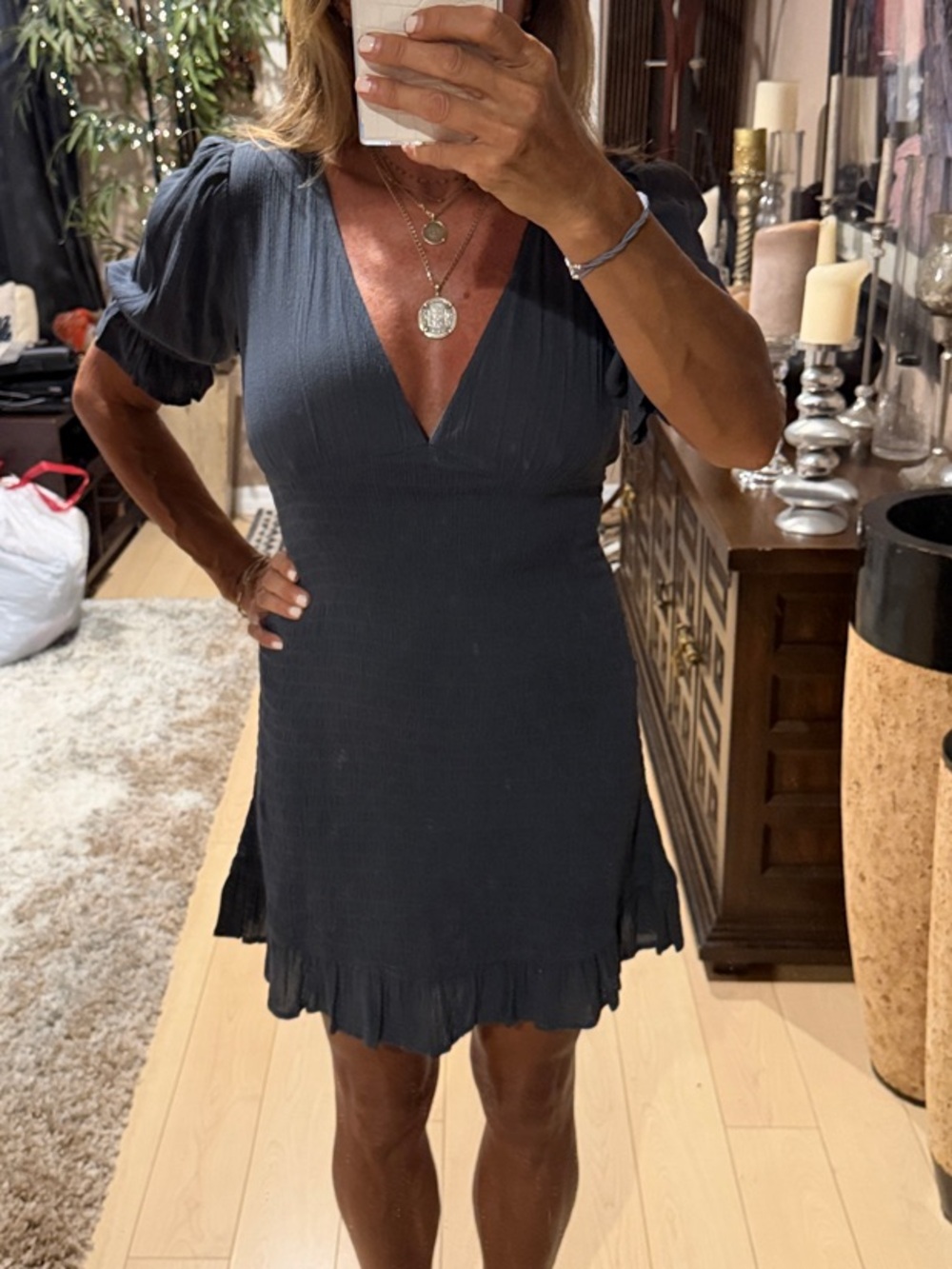 O'Neill Slate Blue V-Neck Ruffle Mini Dress
